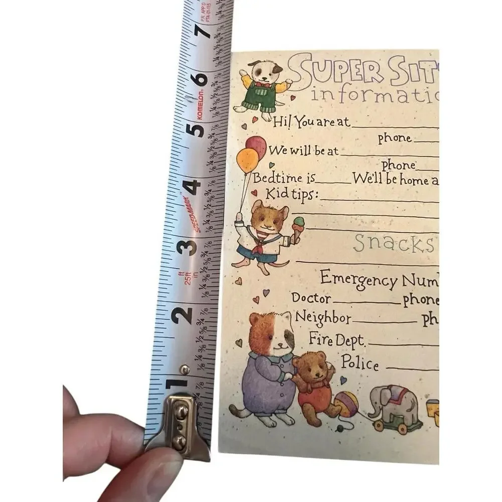 Vintage Current Inc Super Sitter Information Notepad‎ Babysitter Notes 1980s